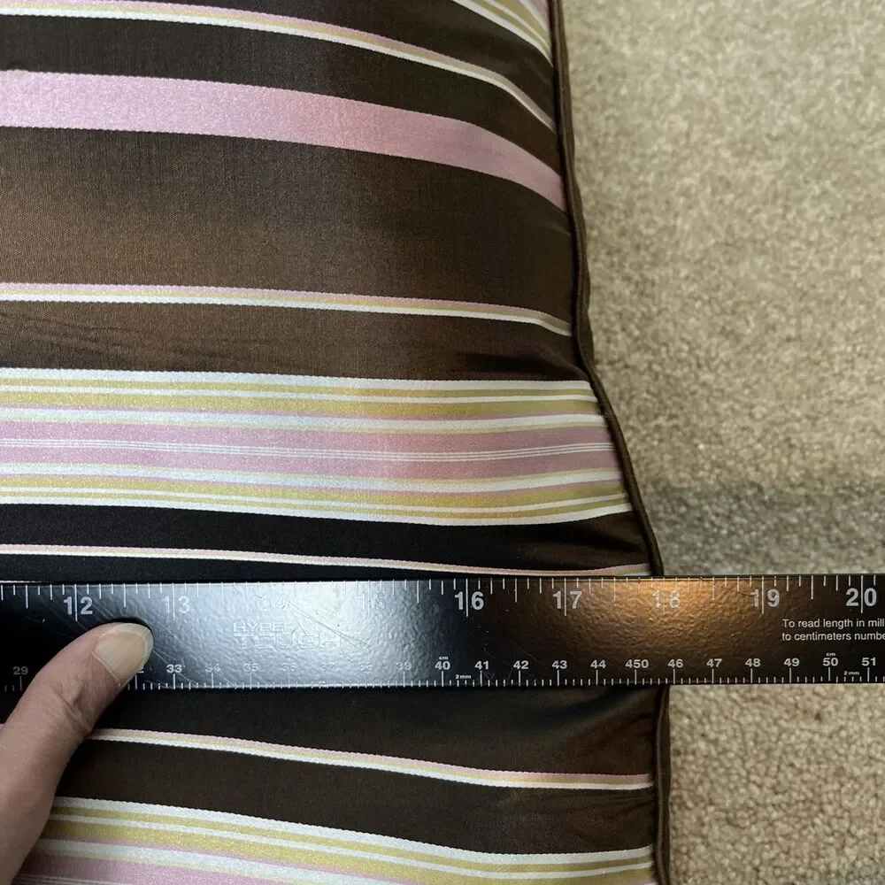2 100% Silk Striped Throw Pillows Cushions Feather & Down Inserts 18x18 NWT Read